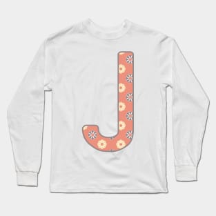 MONOGRAM LETTER J PINK FLORAL TYPOGRAPHY DESIGN Long Sleeve T-Shirt